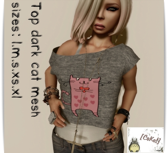 [[>CaKe!<]]Top Dark Cat-Mesh-.