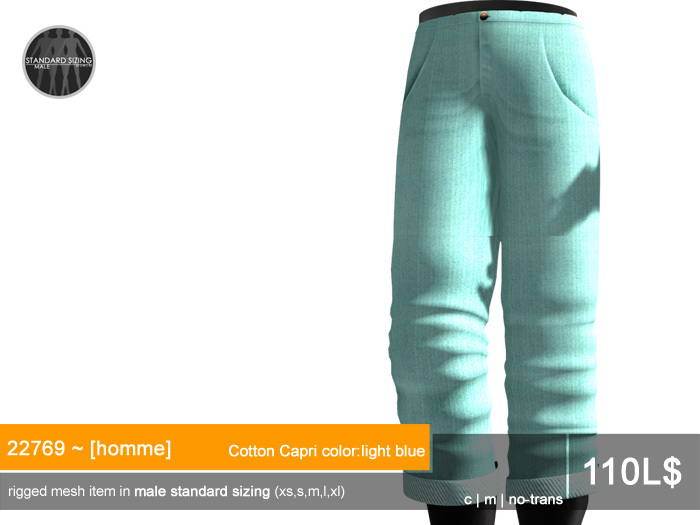 Second Life Marketplace 22769 [homme] capri trousers color light blue