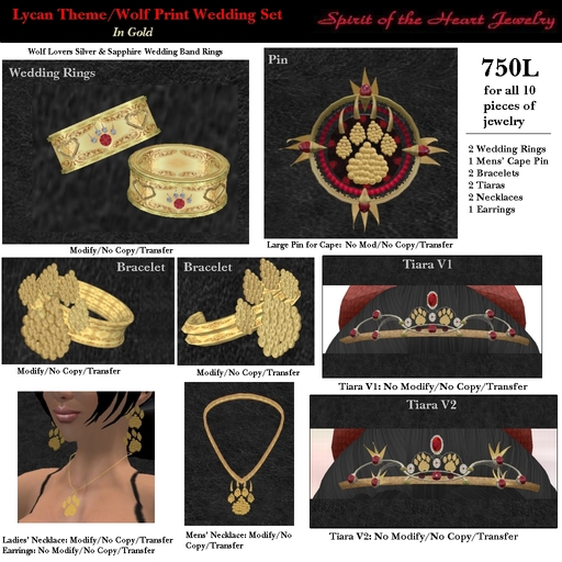 Lycan/Wolf Print Gold Wedding Set (10pc)