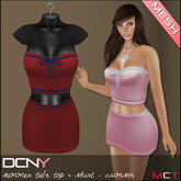 DCNY MESH Summer Tube Top & Skirt in Crimson