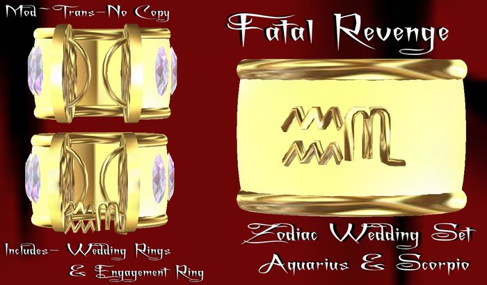Fatal Revenge- Zodiac Collar Wedding Ring Set (Aquarius/Scorpio) {Gold} (Promo Sale)