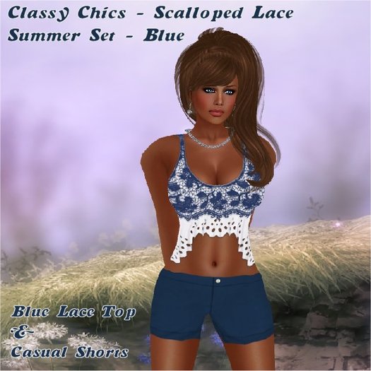 Classy Chics Scalloped Lace Summer Set - Blue