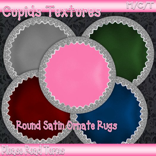 *CUPIDS* 12  ROUND ORNATE SATIN RUGS TEXTURES