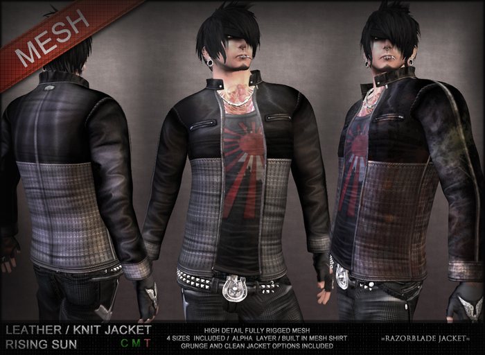 =Razorblade Jacket= Leather/Knit Jacket w/ Rising Sun Shirt