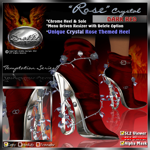 !Drakke! "Rose" Ankle Boots(Dark Red) Crystal Edition    ~ Alpha Mask Viewers Only