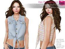 Full Perm RIGGED MESH Women's Female Ladies Summer Sleeveless Front Tied Denim Crop Shirt Vest Top - 2 TEXTURES