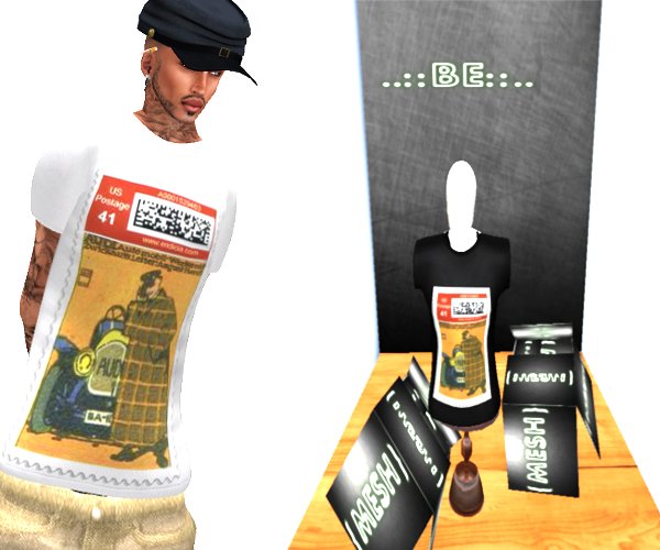 ---::[[F A M E]]::--Stamp It Tee[Blk]-Mesh Shirt