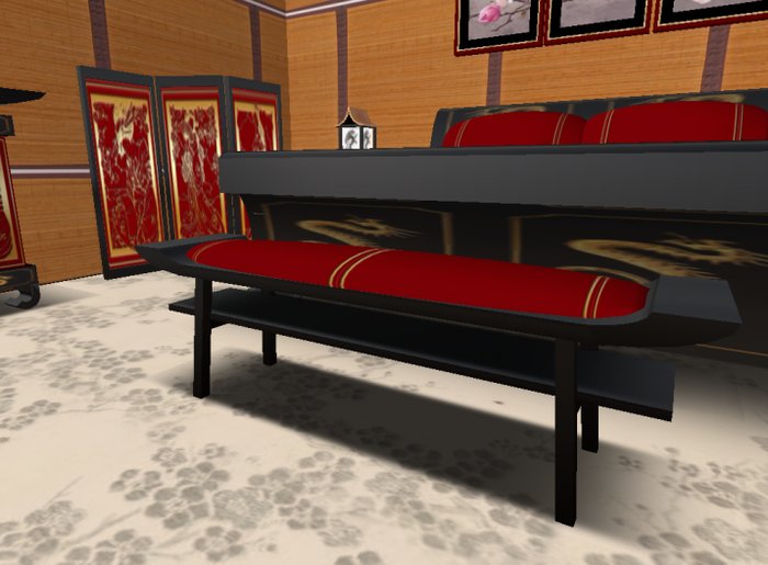 Asian Black Lacquer Bench-Red