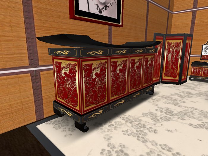 Asian Red Lacquer Dresser