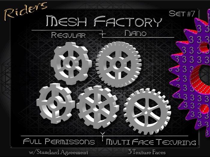 Riders - Full Permission Mesh, NANO Incl. Multiple Face Texturing - Jewelry, Charms, Buckles, Buttons, Logos - Gears 7