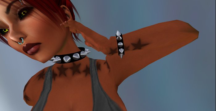 *Stop & Ink* Spiked Choker & Bracelets Set (Black)