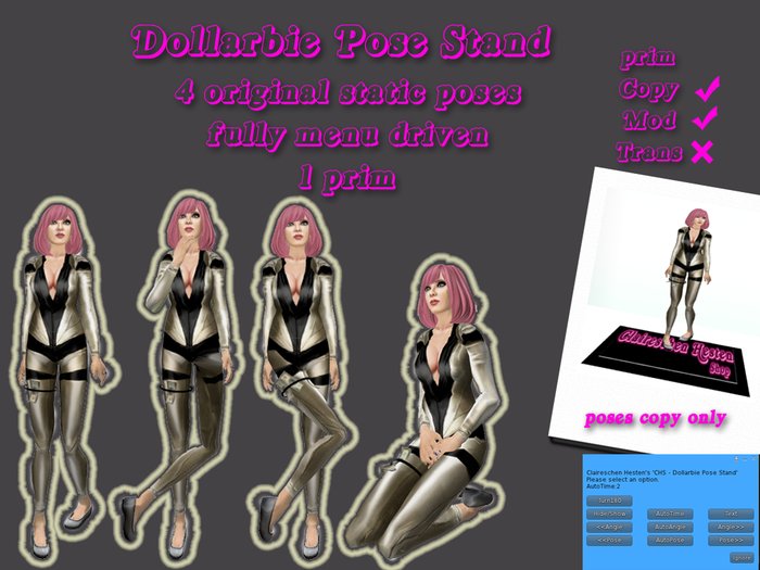 Dollarbie Pose Stand - 1 prim menu driven 4 original custom poses