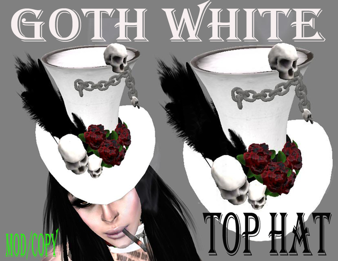 Goth White Skull Rose Chain Top Hat