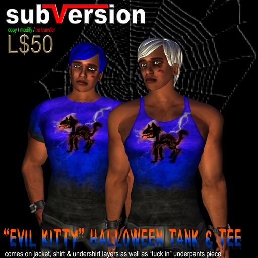 .~subVersion~. HALLOWEEN "Evil Kitty" (blue) Tee/tank