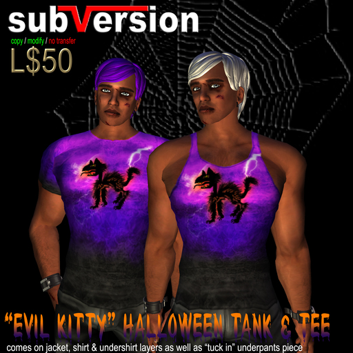 .~subVersion~. HALLOWEEN "Evil Kitty" (purple) Tee/tank