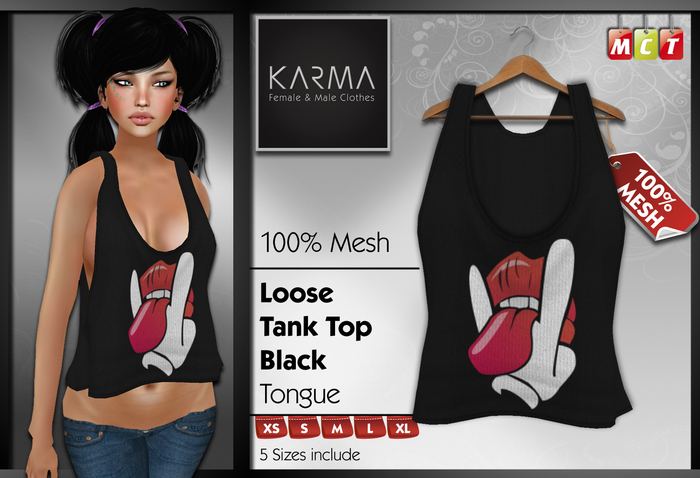 Karma - Mesh Loose Tank Top Tongue - Black - 5 Sizes include