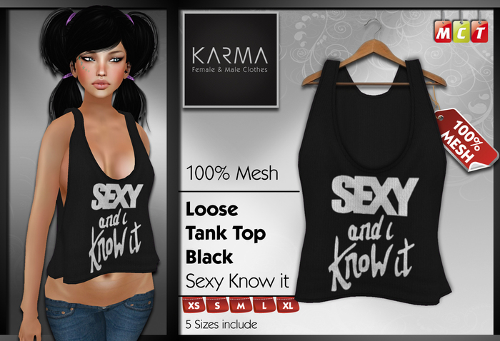 Karma - Mesh Loose Tank Top Sexy & Know it - Black - 5 Sizes include