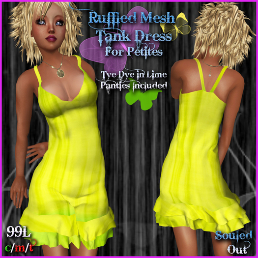 SOULED OUT PETITE TANK DRESS TYE DYE LIME