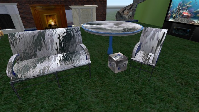 Liquid Silver Couch, Chair, & Table