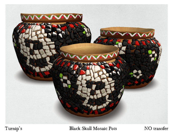 Turnip's Black Skull Mosaic Pots