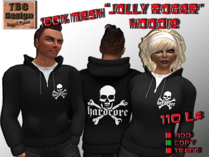 .:TBC Design:. Jolly Roger HARDCORE Mesh-Hoodie Black
