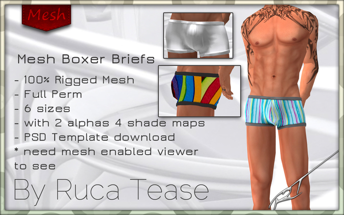 Full Perm Boxer Briefs and Swimwear Mesh with Buldge Template