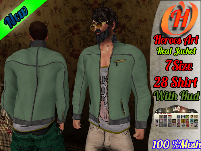 Heroes Art.   Mesh Jacket  Man  Green Rigged
