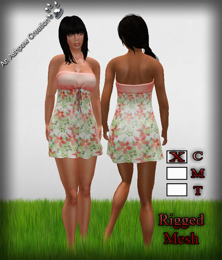 Floral Drawstring Casual Mini Dress (Rigged Mesh) Coral