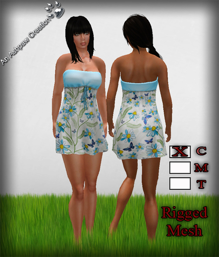 Floral Drawstring Casual Mini Dress (Rigged Mesh) Aqua