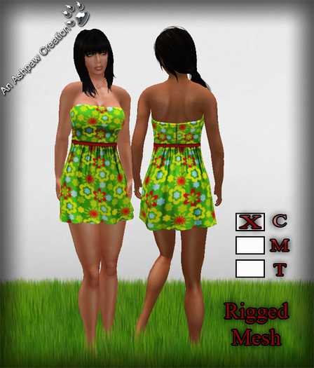 Summer Ruched Casual Mini Dress (Rigged Mesh) Floral1