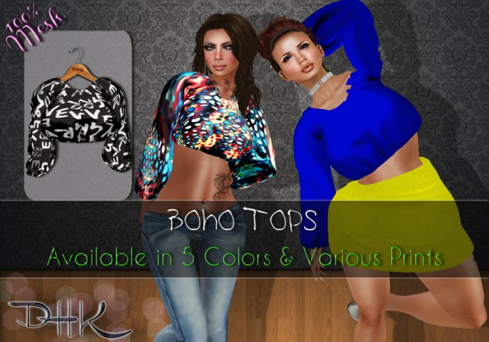 [ D H K ] Boho Printed Top Letters