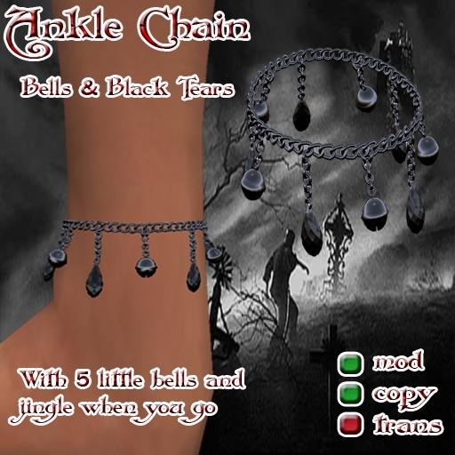 Ankle Chain black ~ Bells & Black Tears