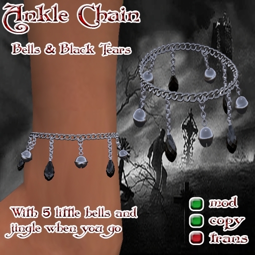 Ankle Chain silver ~ Bells & Black Tears