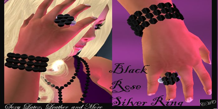 Black Flower Silver Ring by CMO(Boxed)
