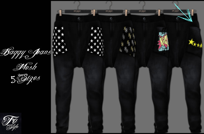 ::Fe Style:: Yellow Stars - Baggy Jeans - Mesh 5 Sizes