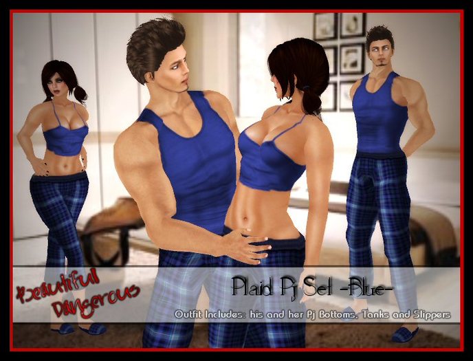 ! Beautiful Dangerous ! Plaid Pj Set ~Blue~