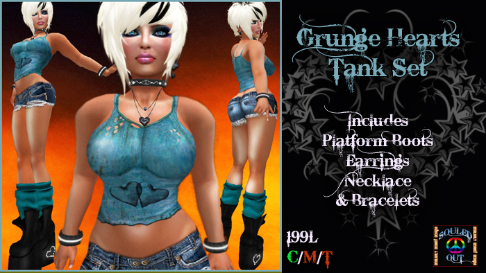 SOULED OUT / DDD GRUNGE HEARTS TANK OUTFIT WITH BOOTS TEAL