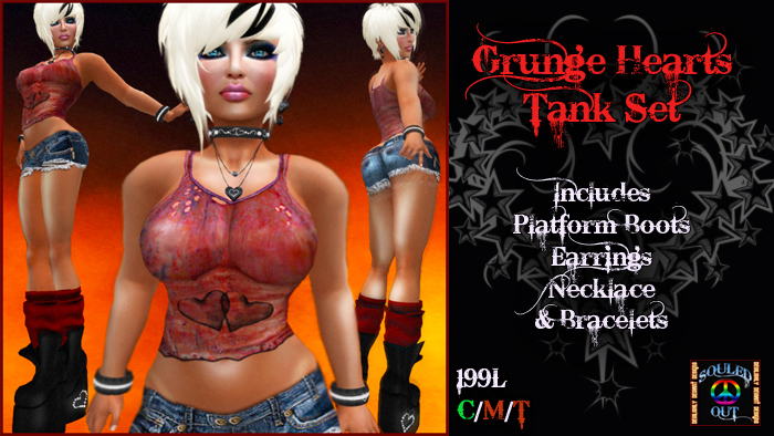 SOULED OUT / DDD GRUNGE HEARTS TANK OUTFIT WITH BOOTS RED