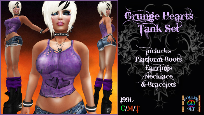 SOULED OUT / DDD GRUNGE HEARTS TANK OUTFIT WITH BOOTS PURPLE