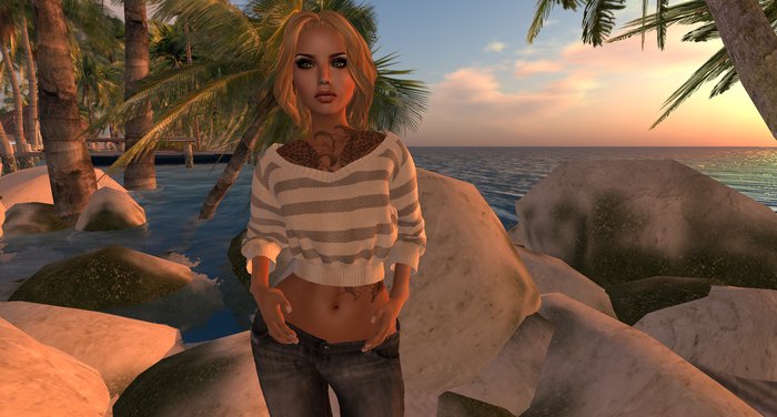 Mesh short pull-over brown striped