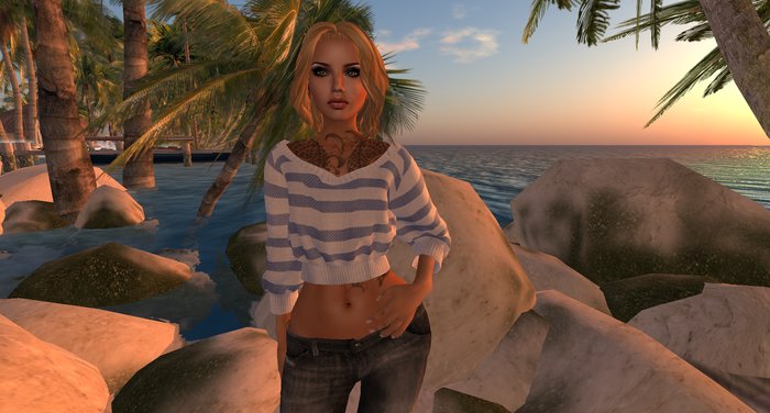 Mesh short pull-over blue striped