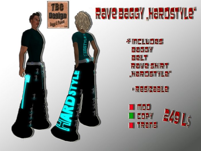 .:TBC Design:. Rave Baggy HARDSTYLE Cyan Unisex