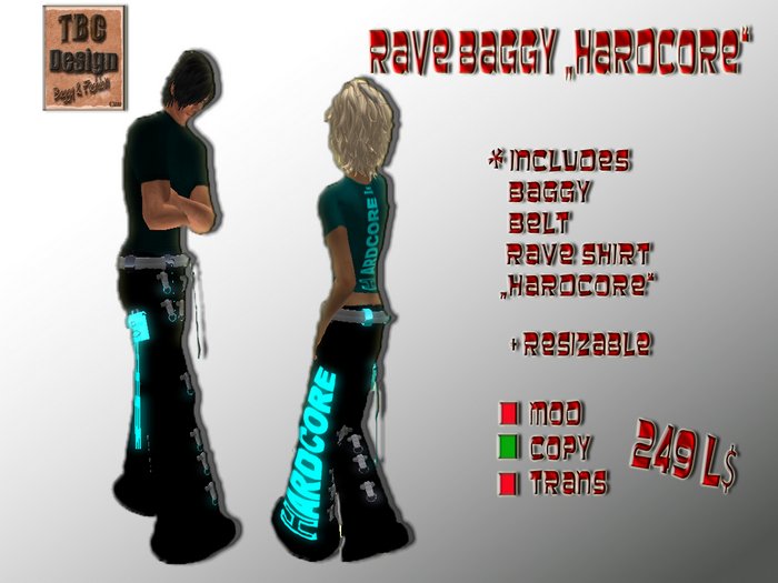 .:TBC Design:. Rave Baggy HARDCORE Cyan Unisex
