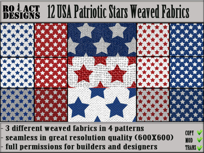 ..::RO!ACT::..DESIGNS 12 USA Patriotic Stars Weaved Fabrics