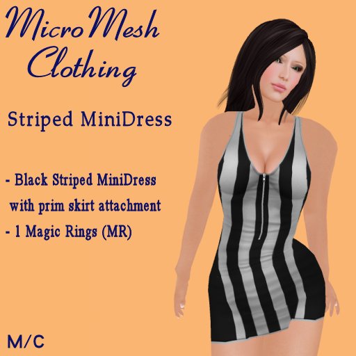 Ladies Black Striped Mini Dress (Micro Avatars) 