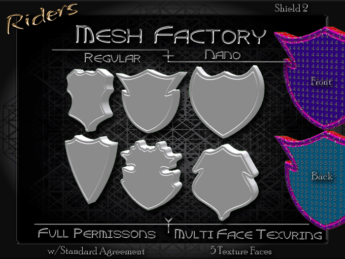 Riders - Full Permission Mesh, NANO Incl. Multiple Face Texturing - Jewelry, Charms, Buckles, Buttons, Logos - Shield 2 
