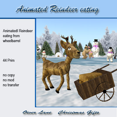 animated reindeer eating from wheelbarrel