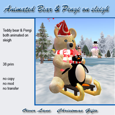 animated bear & penguin on sleigh