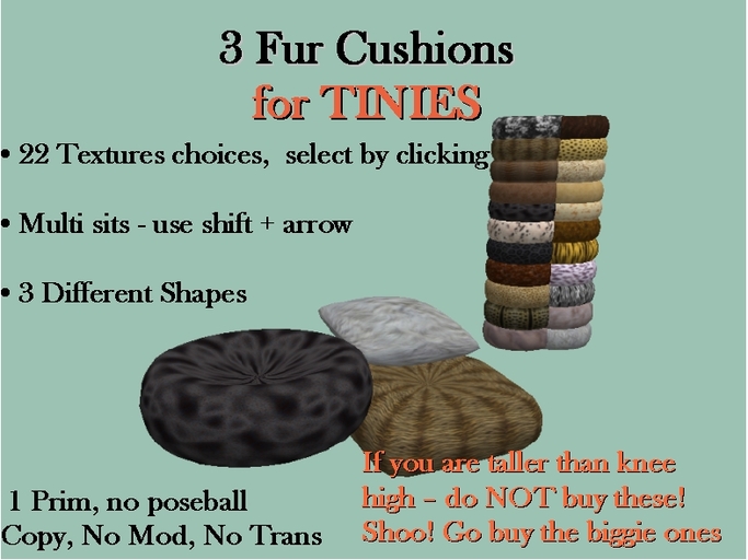 3 Tiny Fur Cushions: Multi Texture, Multi Sits