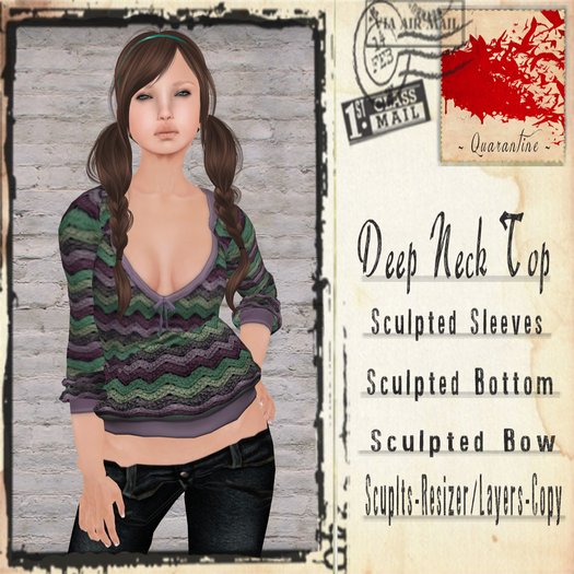 - Quarantine -  Deep Neck Top - Rose ZigZag